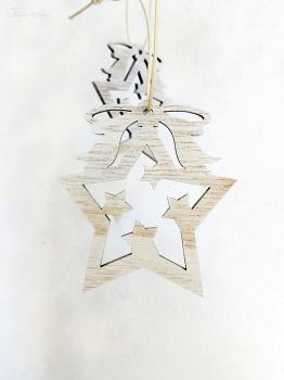 Holzanhänger Stern mit Schleife